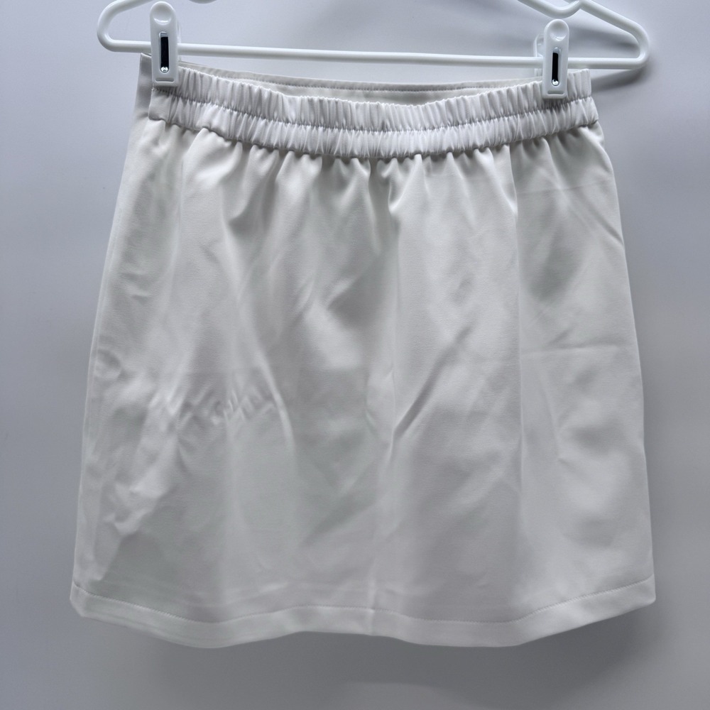 White Mini Skirt Size S Comfort Stretch Elastic Back Waist Lined Career Casual